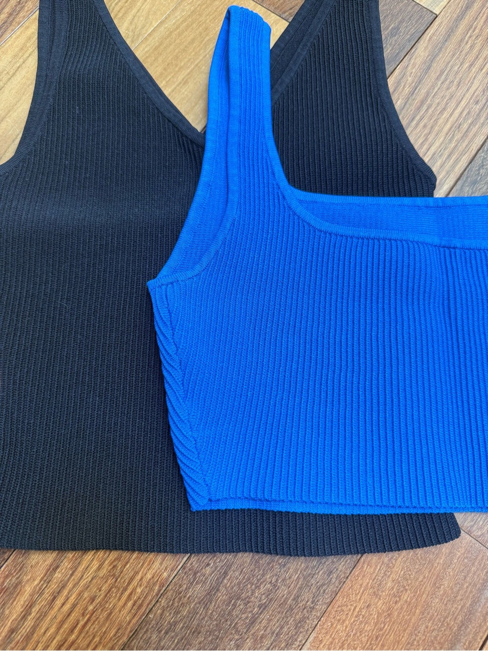 Aritzia Ribbed V Neck & Square Neck Tank Tops - Black & Blue - Picture 2 of 4